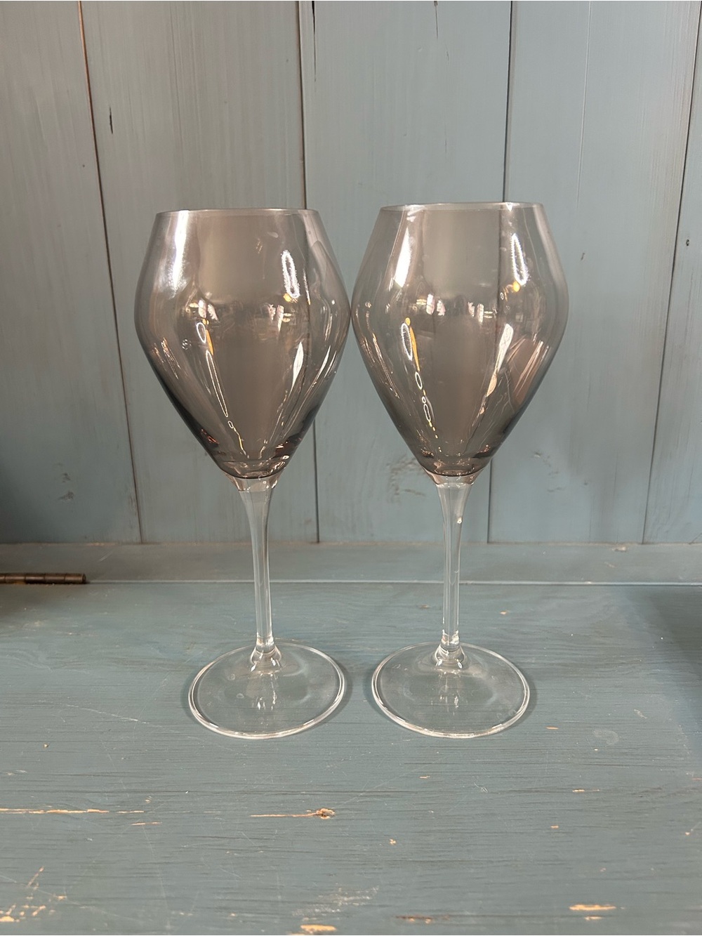 Beautiful Smoky Gray Stemmed Wine Glasses, Set of 2 / Anniversary or Wedding